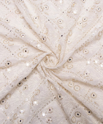 White Embroidery 60 Gram Pure Viscose Georgette Fabric